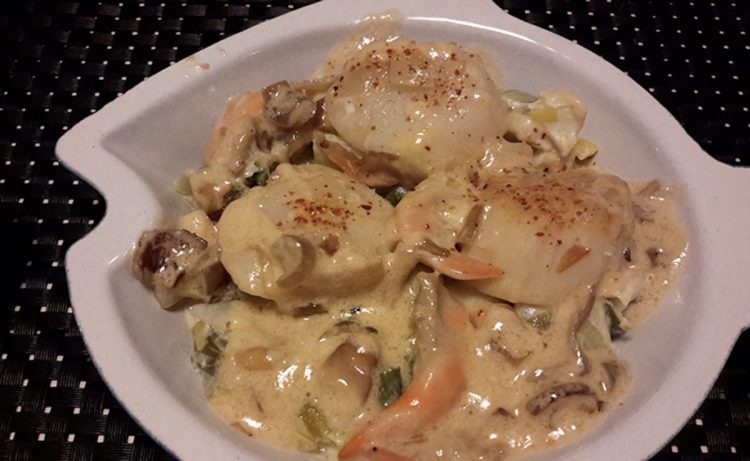 Noix de St Jacques flambées au Calvados