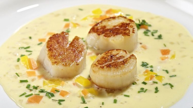 Noix de st Jacques à la crème fraîche de Normandie