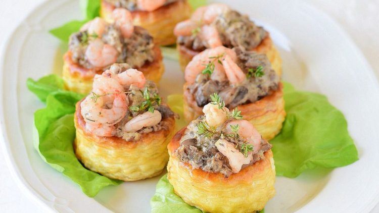 vol au vent aux champignons et aux crevettes