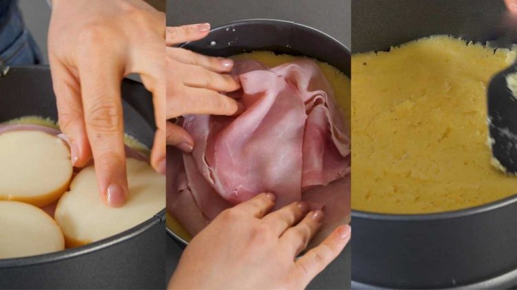 Gâteau de pommes de terre fourré au jambon et fromage