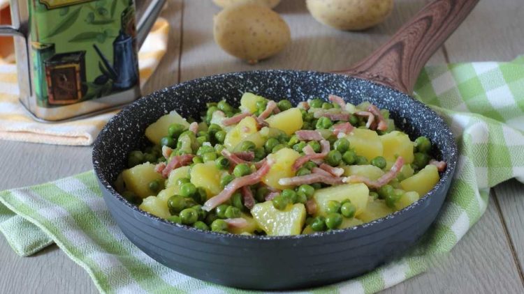 Pommes de terre speck et petits pois