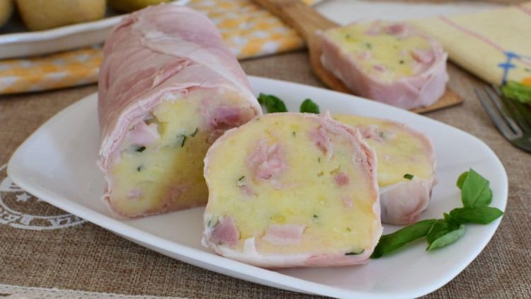 Roulé froid de pommes de terre et jambon cuit