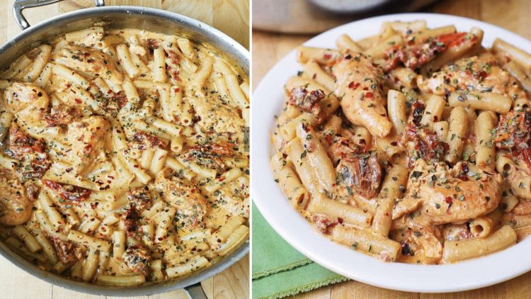 Pâtes au poulet mozzarella et tomates séchées