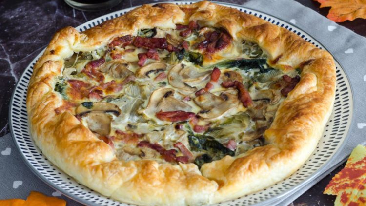 tarte à la scarole et aux champignons