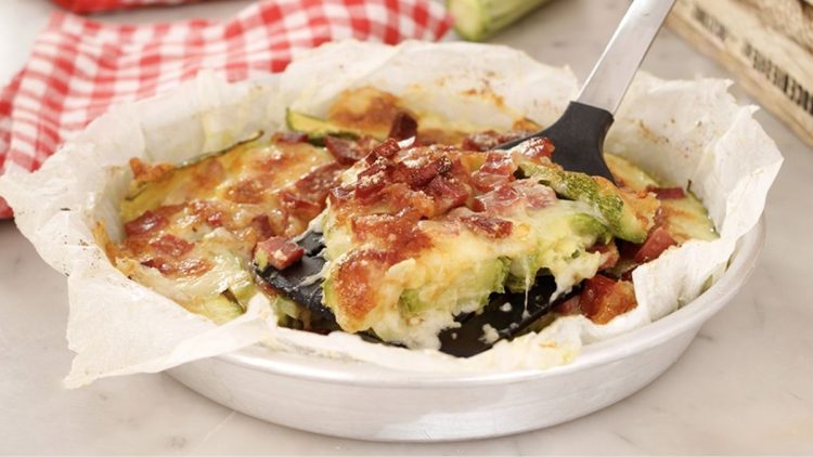 Courgettes mozzarella et speck au four
