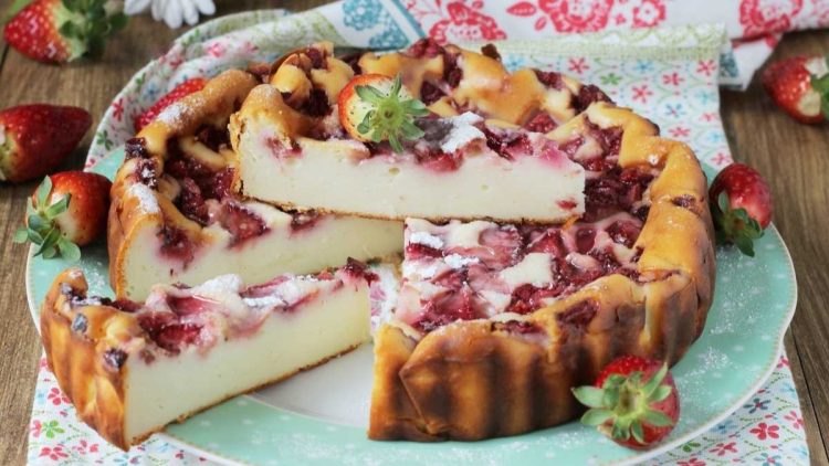 Gâteau crémeux à la ricotta et aux fraises