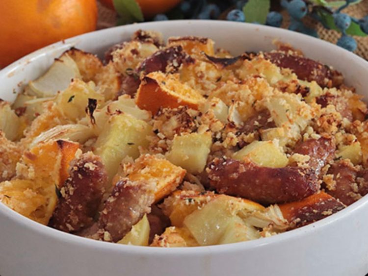 pommes de terre & saucisses rôties à l’orange
