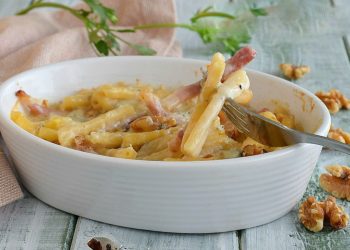 gratin de pâtes au speck et au gorgonzola  